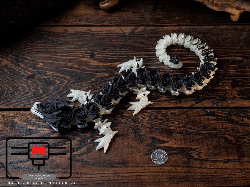 Articulated 3D printed 22” or 14” Rose dragon, flexi dragon, fidget toy