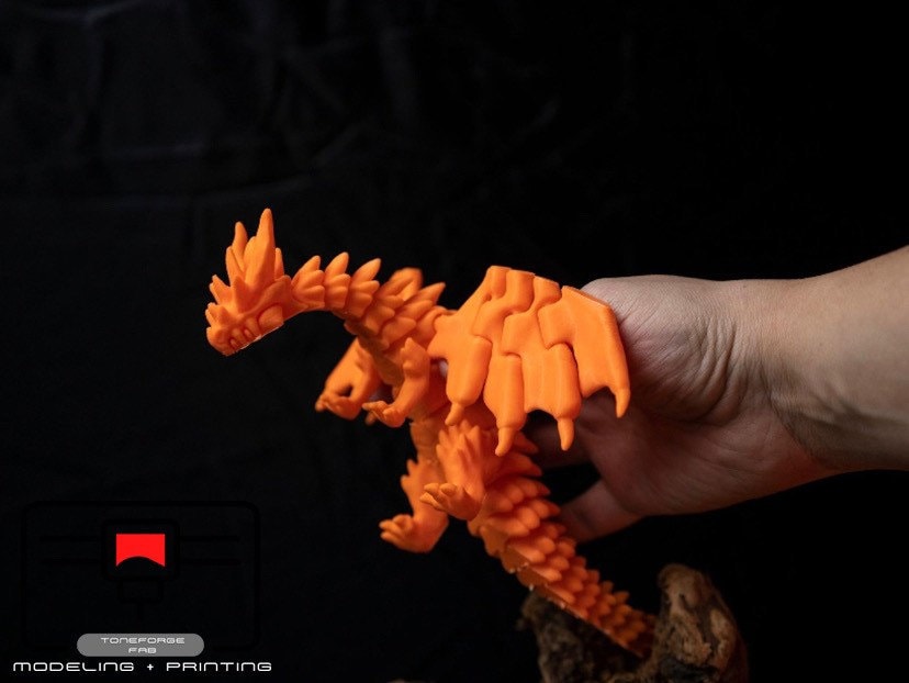 Articulated 3D printed Dragon with wings and moving jaw