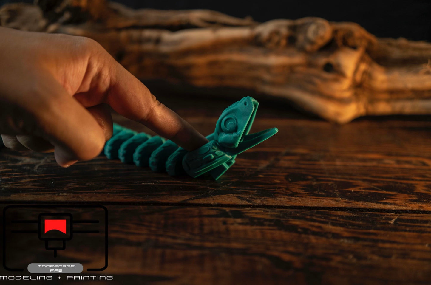 Articulated 3D printed Snake with moving jaw, flexi animal, fidget toy