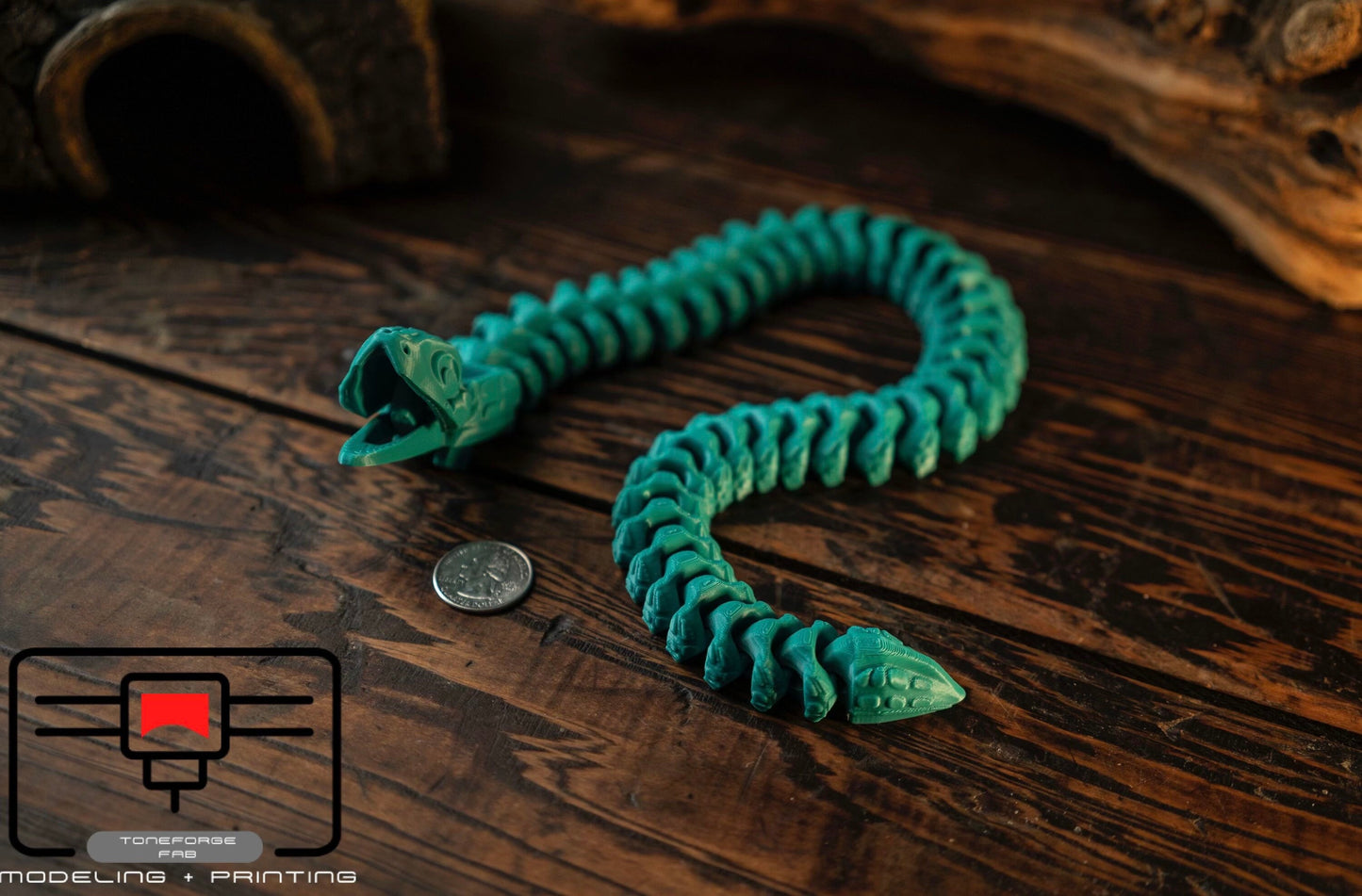 Articulated 3D printed Snake with moving jaw, flexi animal, fidget toy