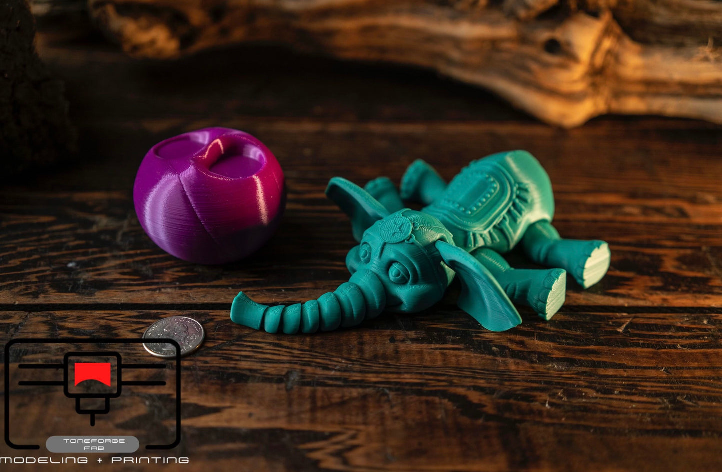 Articulated 3D printed Circus Elephant, flexi animal, fidget toy