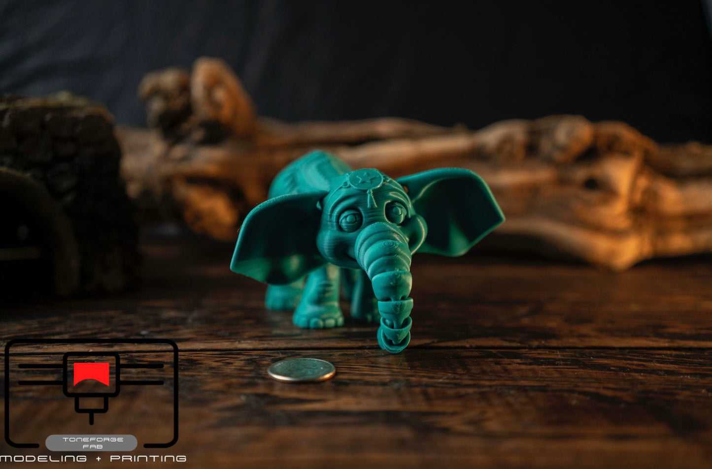 Articulated 3D printed Circus Elephant, flexi animal, fidget toy