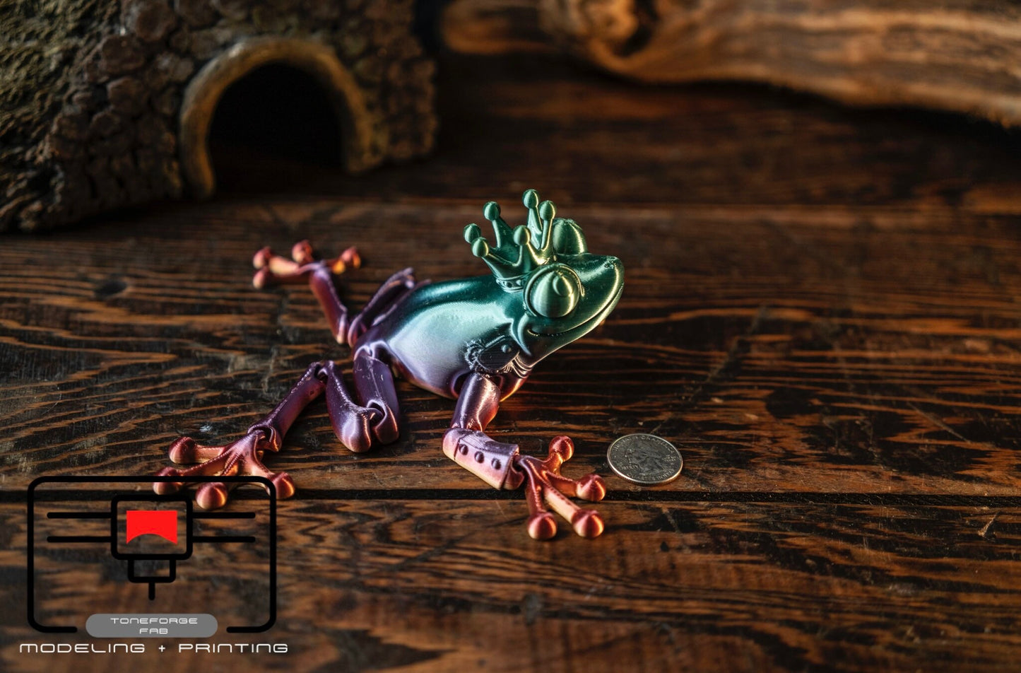 Articulated 3D printed Frog Prince, Flexi Animal, fidget toy