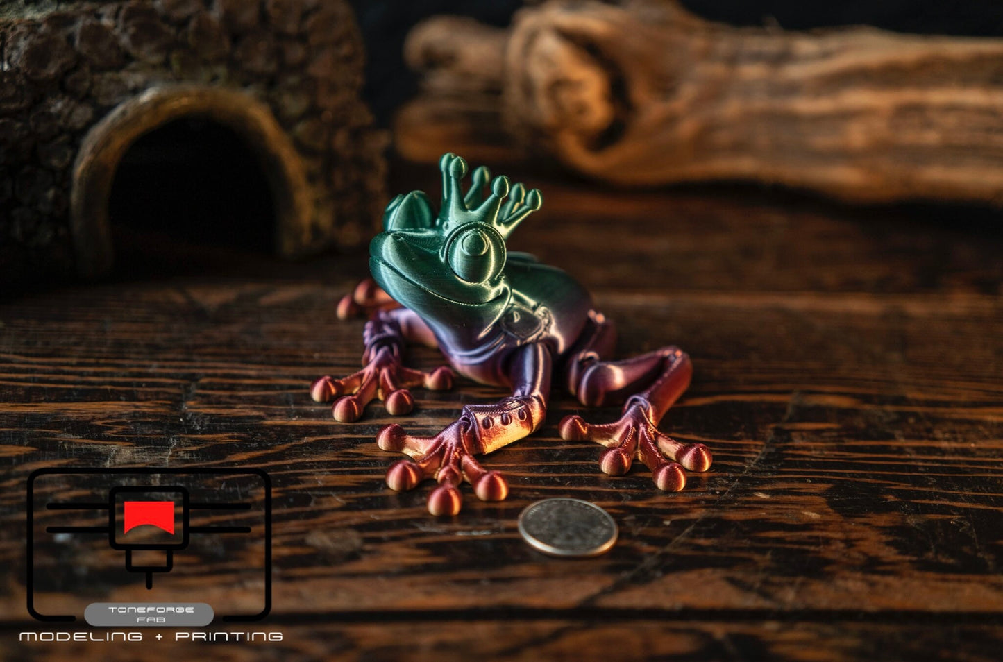 Articulated 3D printed Frog Prince, Flexi Animal, fidget toy