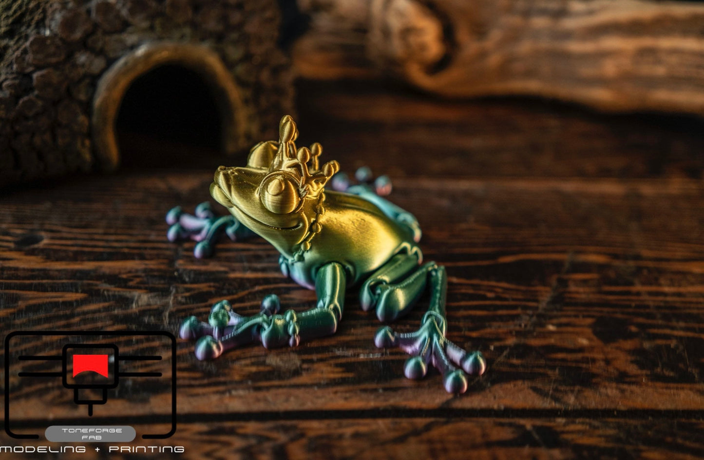 Articulated 3D printed Frog Princess, Flexi Animal, fidget toy