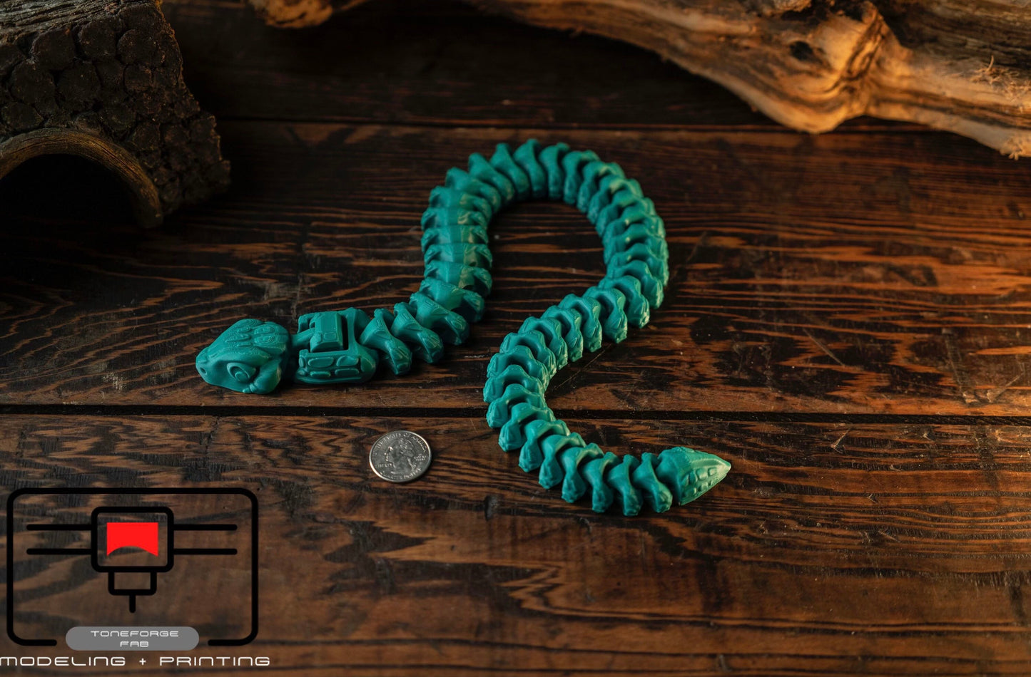 Articulated 3D printed Snake with moving jaw, flexi animal, fidget toy