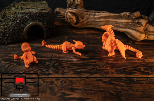 Articulated 3D printed Charmander Evolution Set, flexi Pokémon, fidget toy