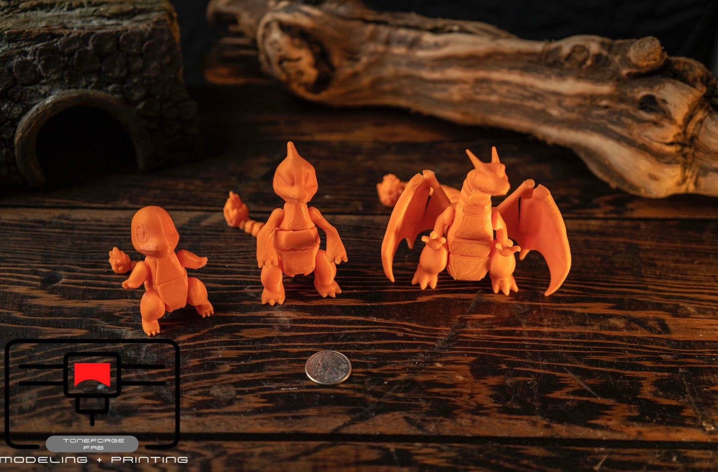 Articulated 3D printed Charmander Evolution Set, flexi Pokémon, fidget toy