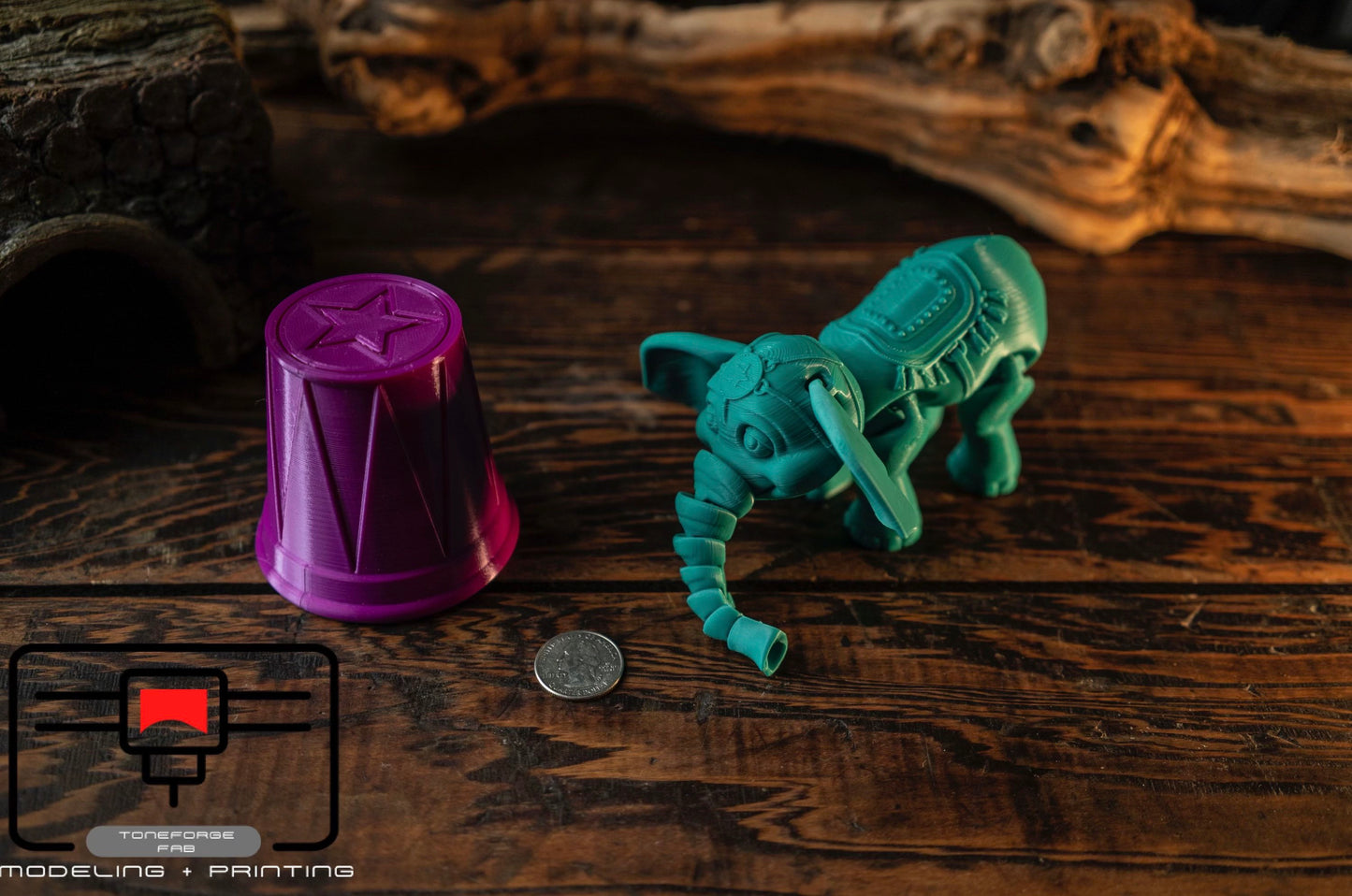 Articulated 3D printed Circus Elephant, flexi animal, fidget toy