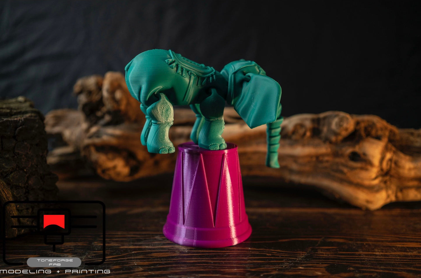 Articulated 3D printed Circus Elephant, flexi animal, fidget toy