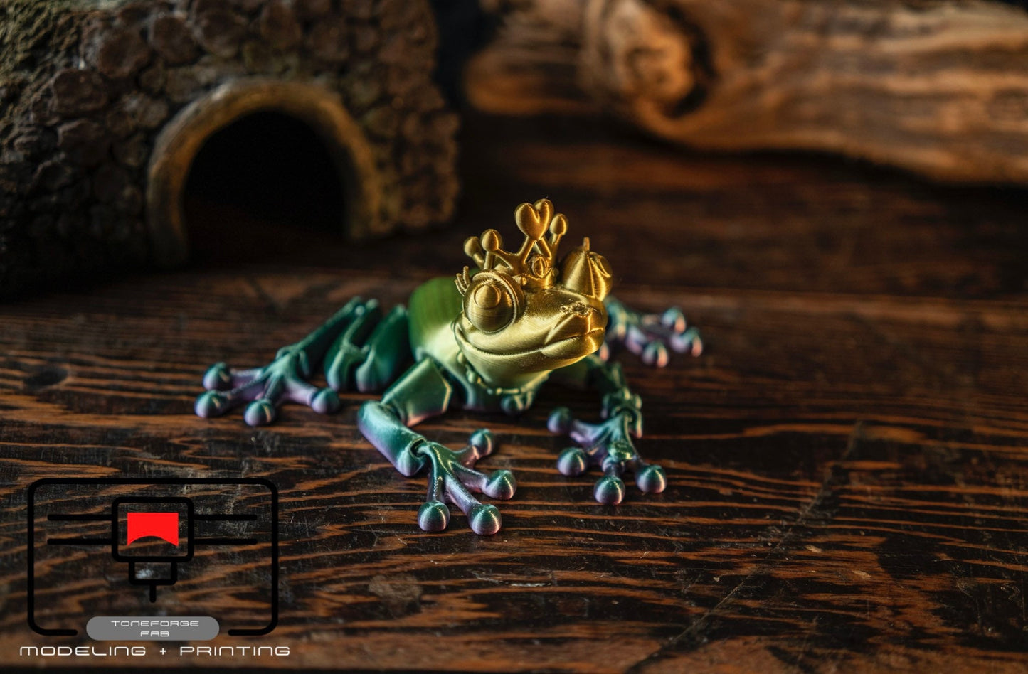 Articulated 3D printed Frog Princess and Prince set, Flexi Animal, fidget toy