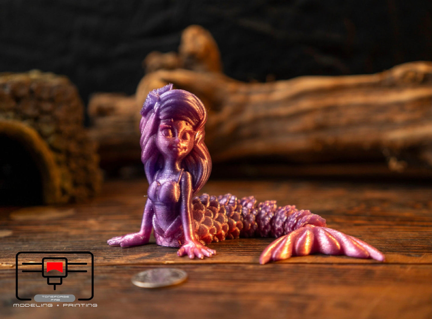 Articulated 3D printed Mermaid, flexi animal, fidget toy