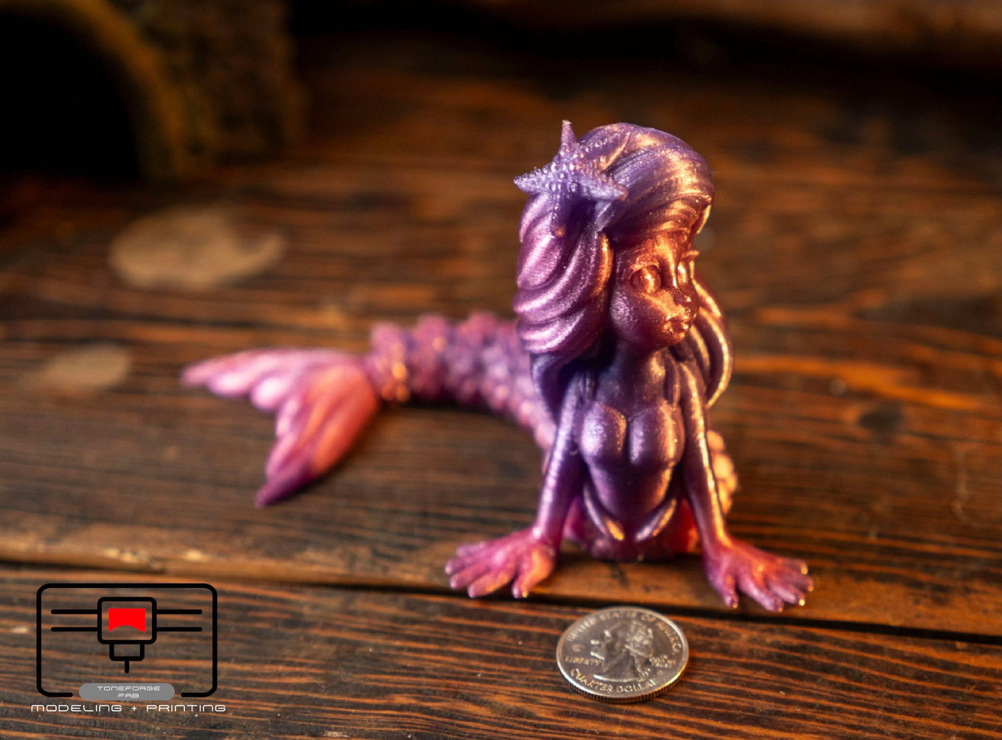 Articulated 3D printed Mermaid, flexi animal, fidget toy