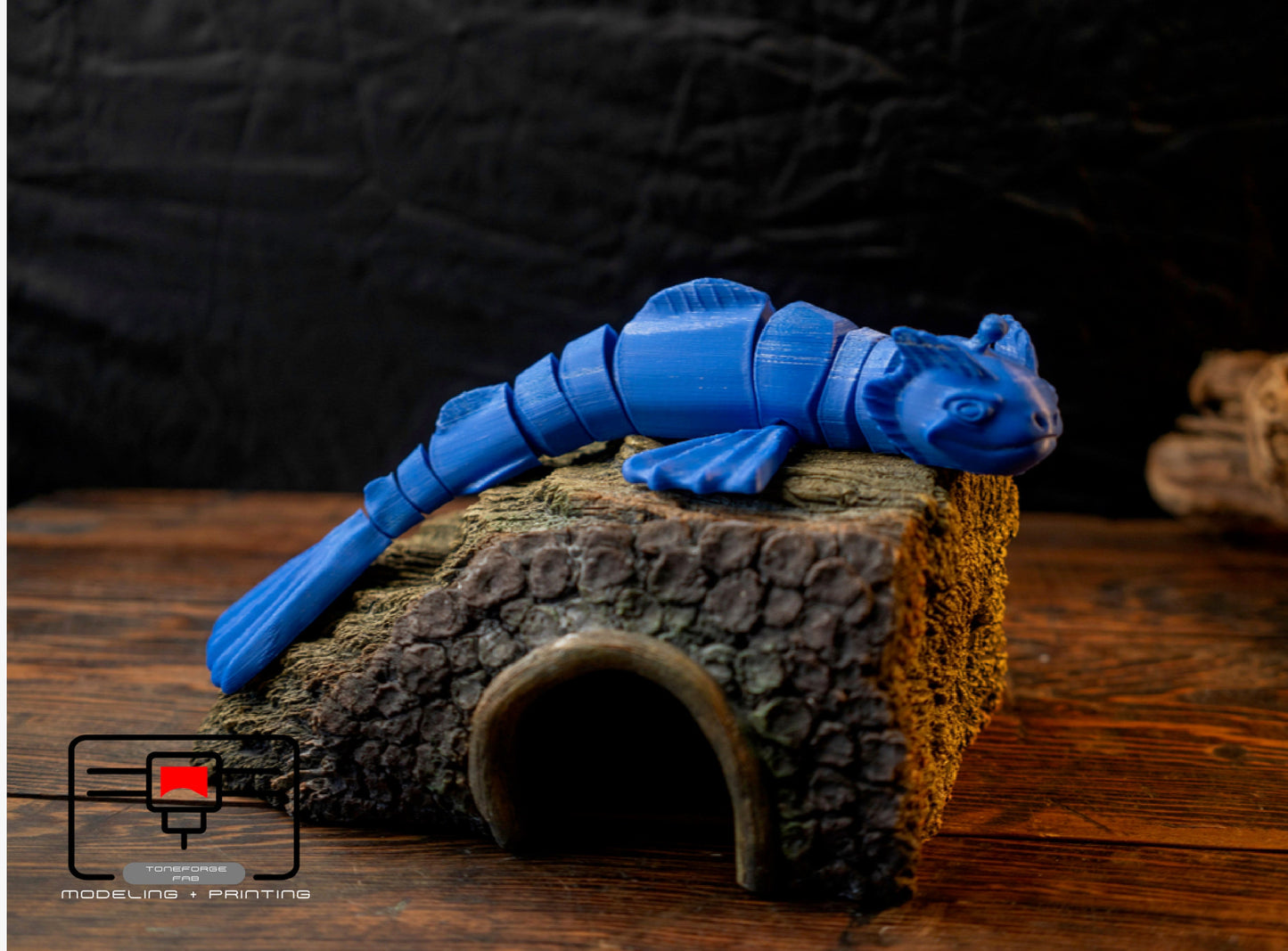 Articulated 3D printed Blue Sea Beast fidget toy