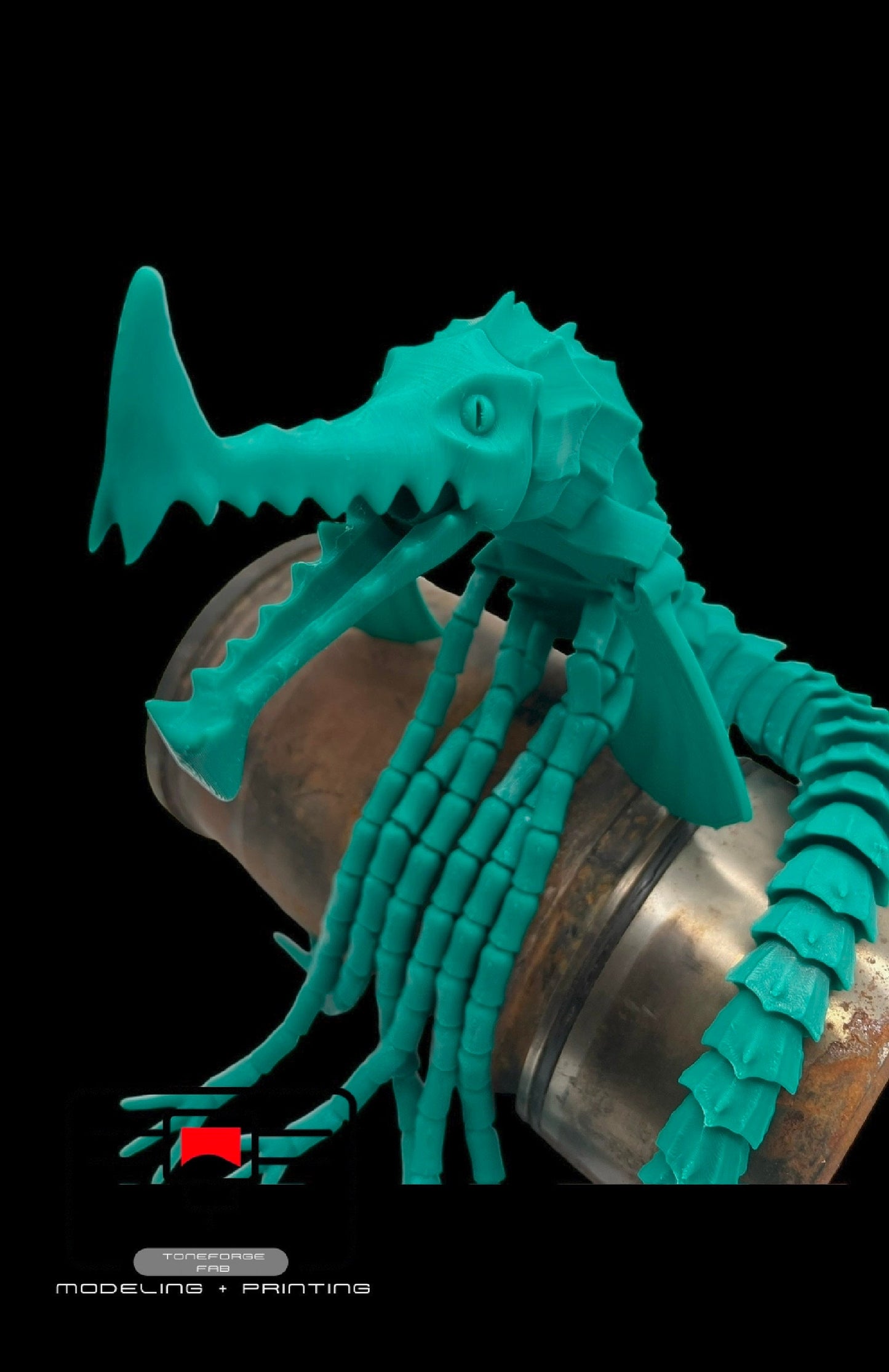 Articulated 3D printed Brickleback Sea Beast, flexi sea monster, fidget toy