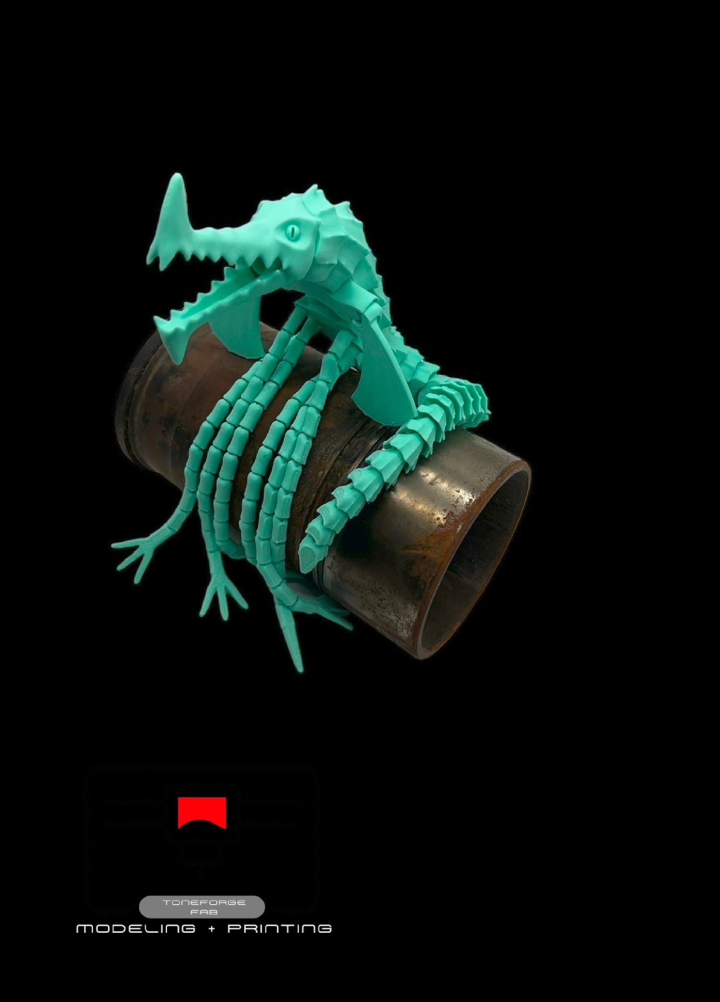 Articulated 3D printed Brickleback Sea Beast, flexi sea monster, fidget toy