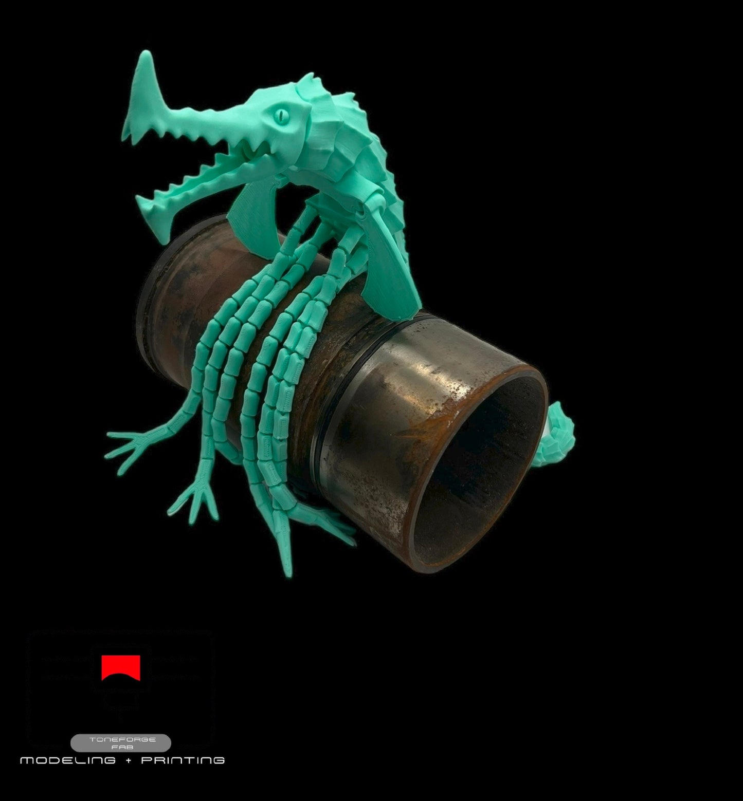 Articulated 3D printed Brickleback Sea Beast, flexi sea monster, fidget toy