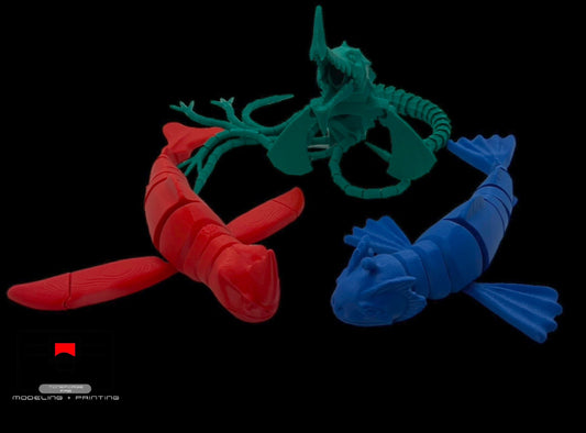 Articulated 3D printed Sea Beast Bundle, flexi sea monster, fidget toy